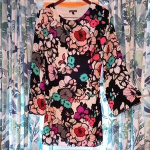 Express Floral Mini Dress - Black, Pink, Green With Open Back Cut Out